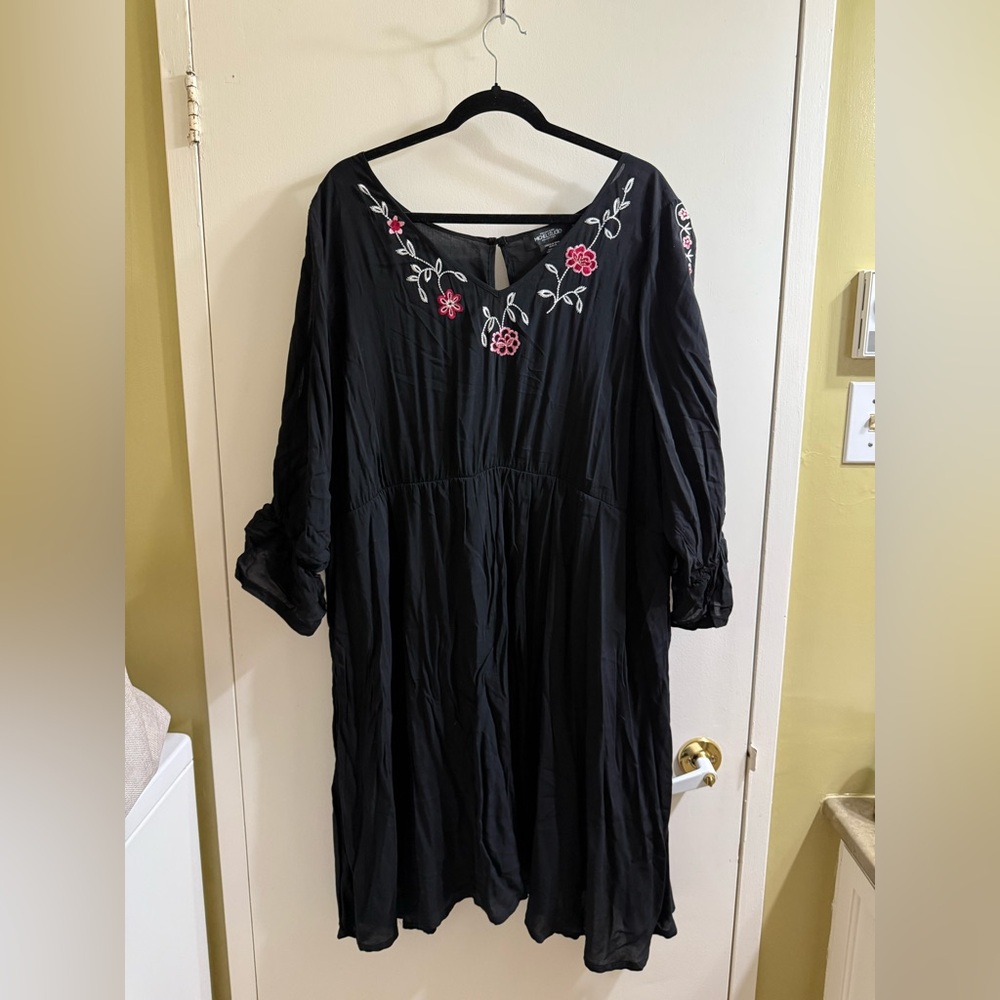Michel Studio Black Dress with Pink floral Embroidery